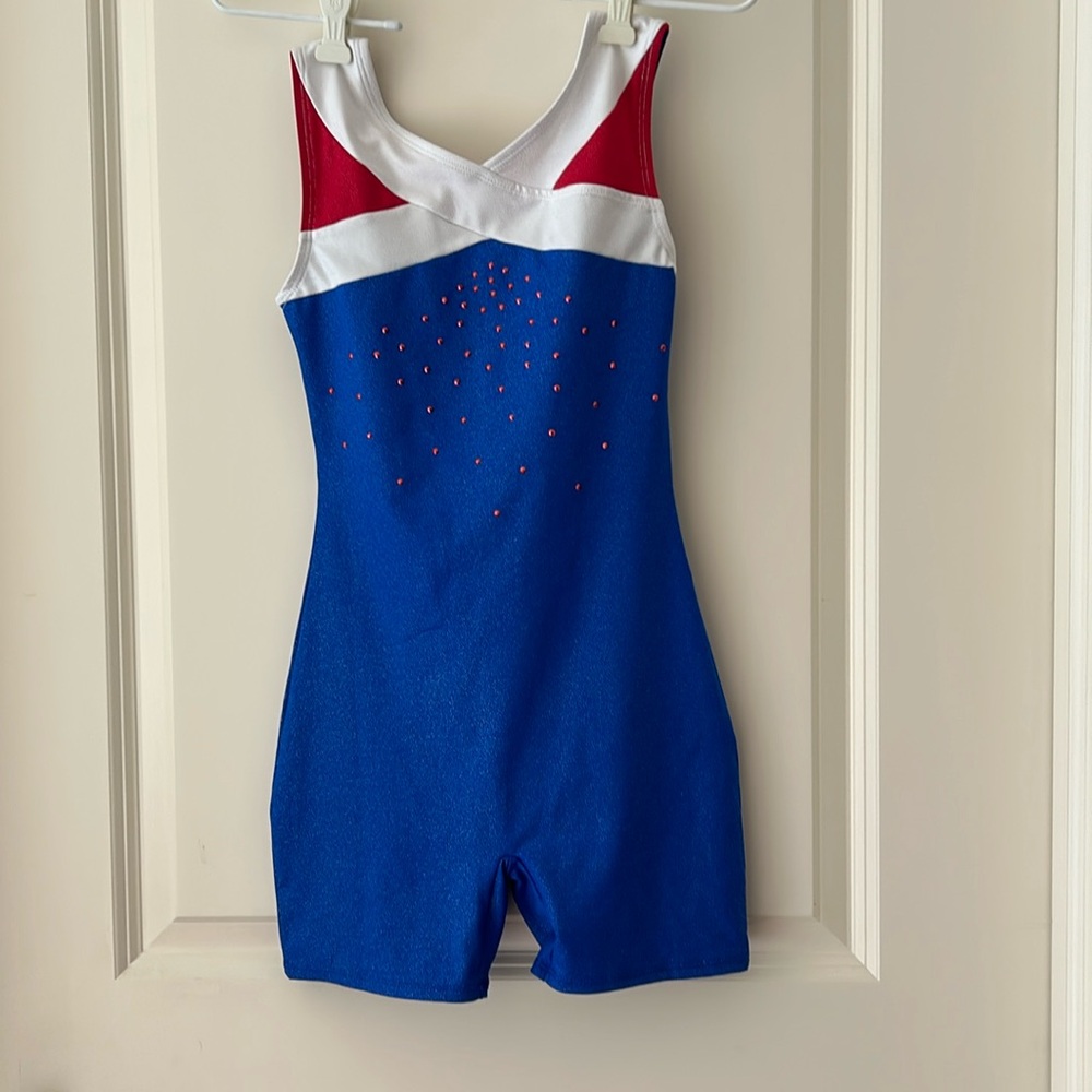 NWOT Danskin Freestyle USA colors Dance/Gymnastics Leotard one piece size 10/12